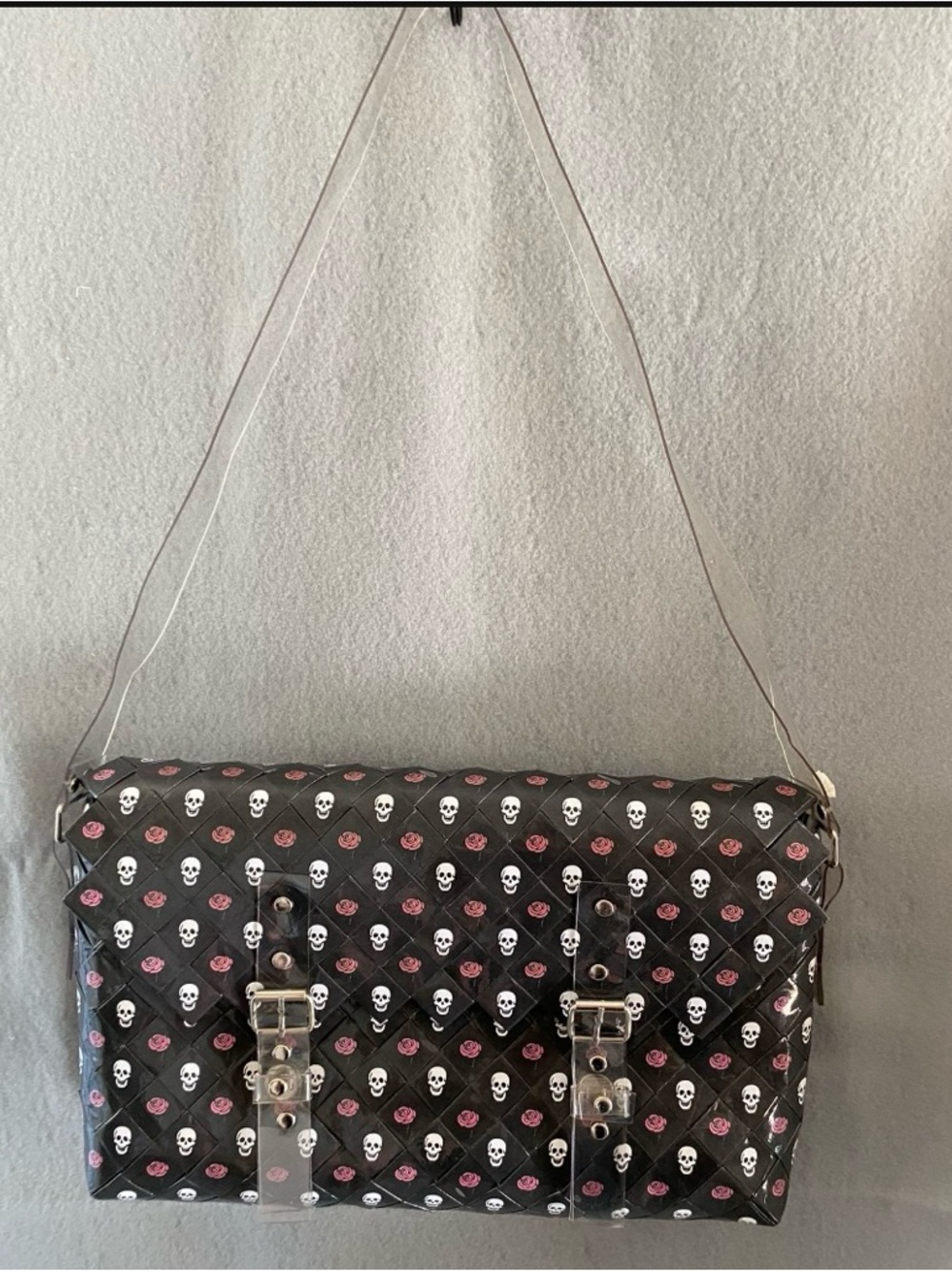 Black Skull & Rose Print messenger Bag